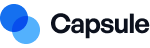 Capsule logo with blue circular icon and black text